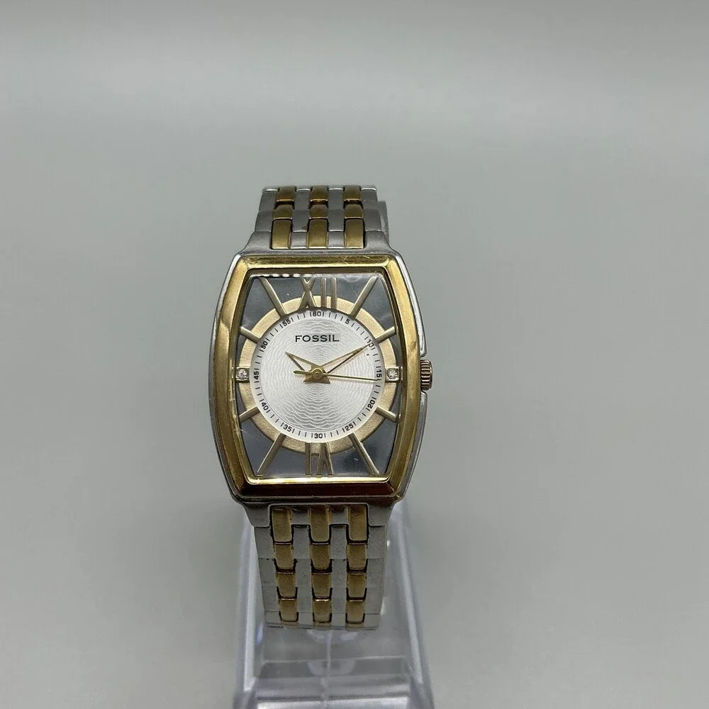 Fossil F2 ES-1414 Womens Watch 27mm Silver Gold Tone Stainless New Battery 6.75